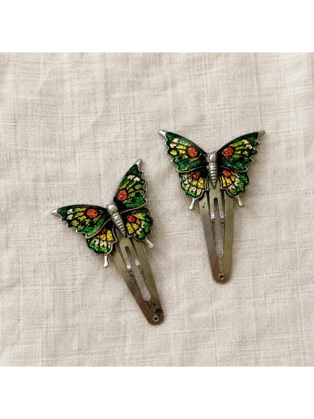 Vintage Glitter Butterfly Hair Clips – Y2K 90’s Barrettes – Iridescent Butterfly